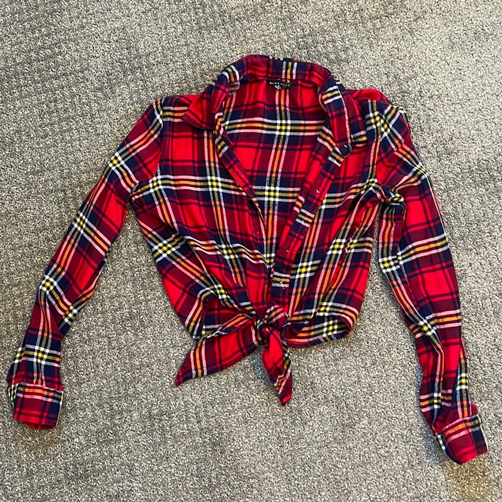 Style Envy cropped red flannel button-up